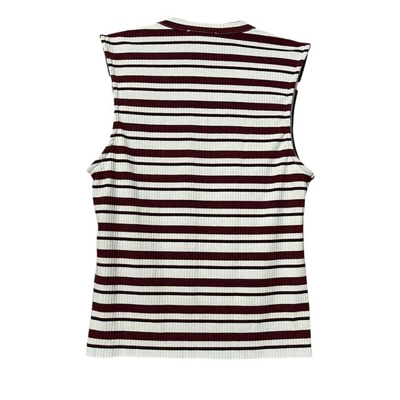 POL Women's Sleeveless Top Small White Red Stripped V-Neck Stretch Minimalist - Picture 2 of 8